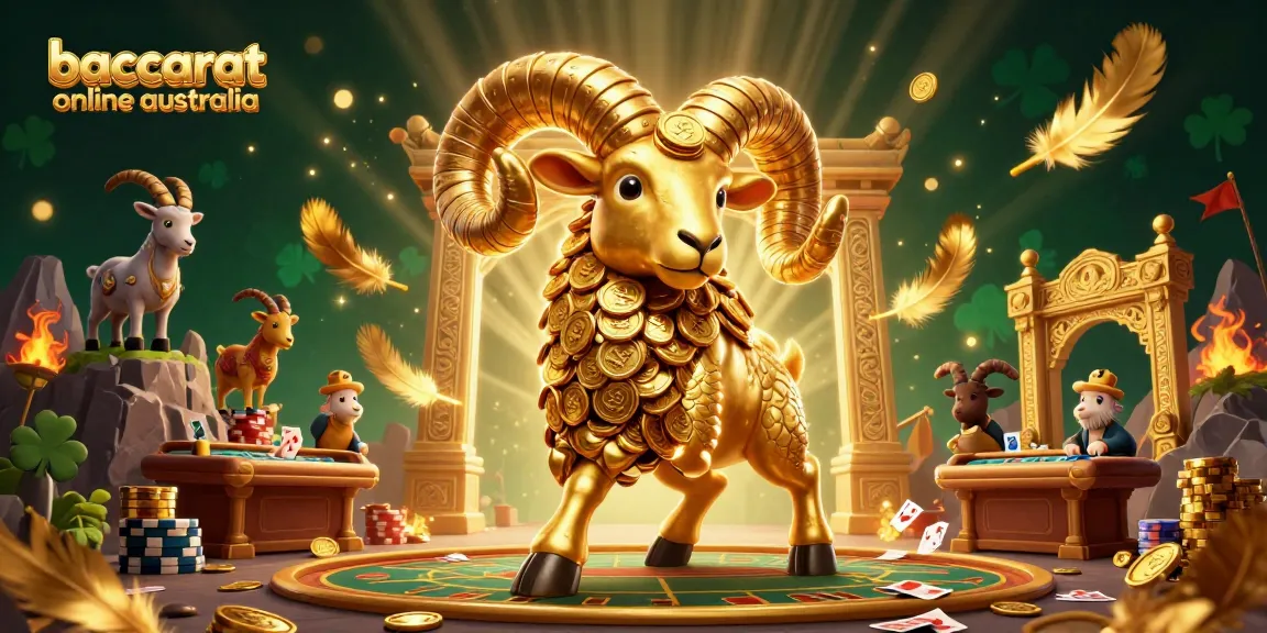 Baccarat online Australia scene showcasing a golden ram charging through a live casino ambiance.