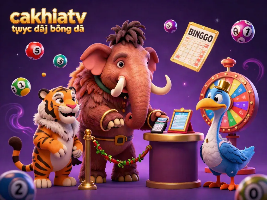 Engage with cakhiatv trực tiếp bóng đá as vibrant lottery elements surround a whimsical casino bouncer scene.