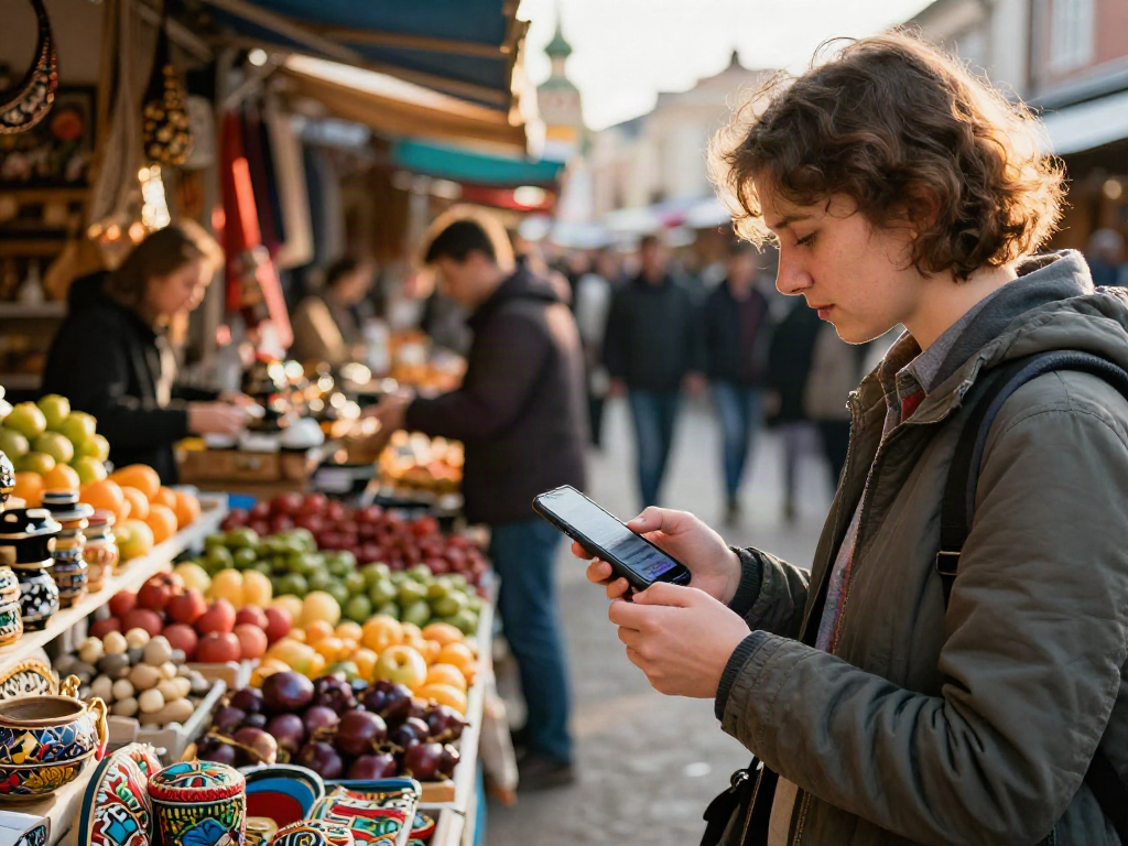 El uso de https://payinrussia.com/ para pagos digitales en un mercado ruso vibrante, destacando la experiencia de los turistas.