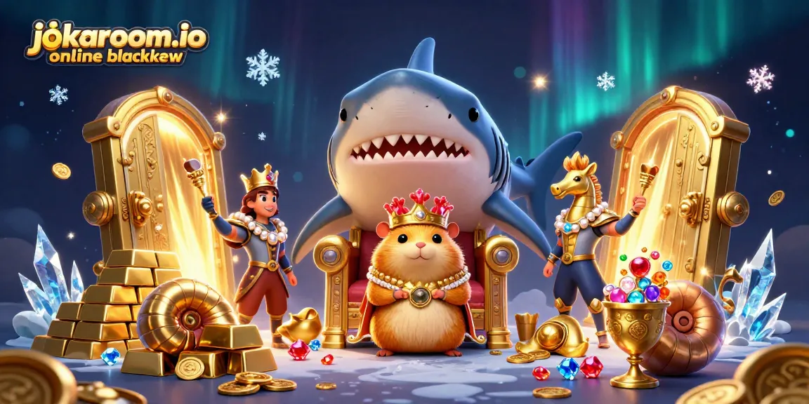 Experience the thrill of jokaroom.io online blackjack with vibrant casino elements and royal characters.